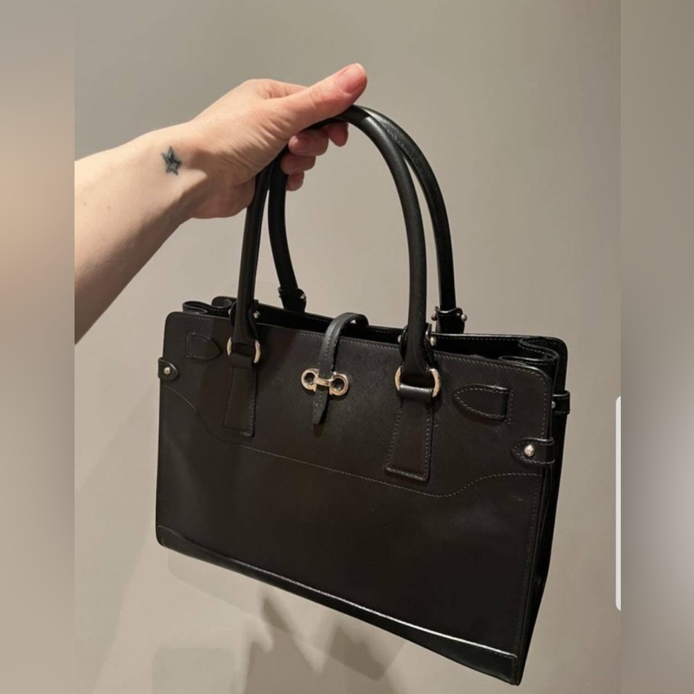 Authentic Vintage Salvatore Ferragamo black leather bag with Top handle bag
